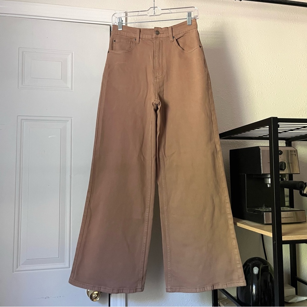 SOLAI brown denim cotton spandex stretch wide leg jeans pants